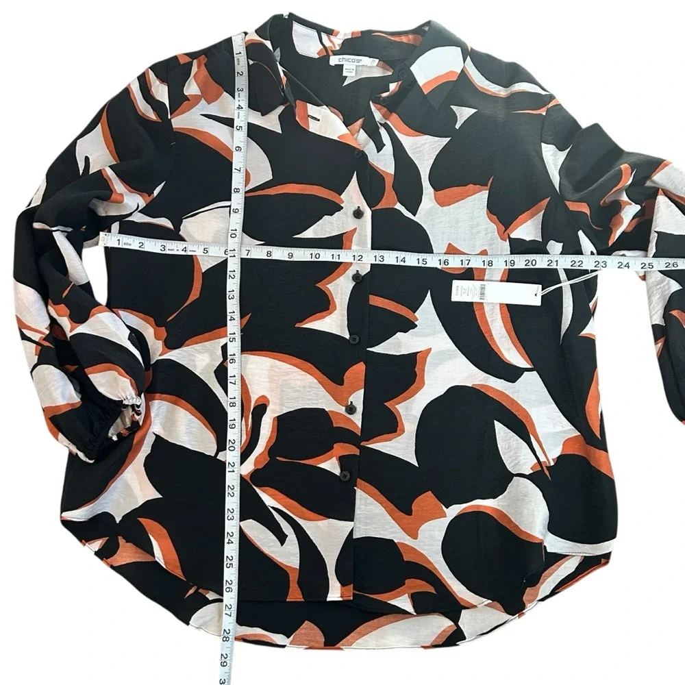 NWT Chico’s Santa Maria blouse Abstract Black and Orange Women's Top size 14 - Picture 5 of 8